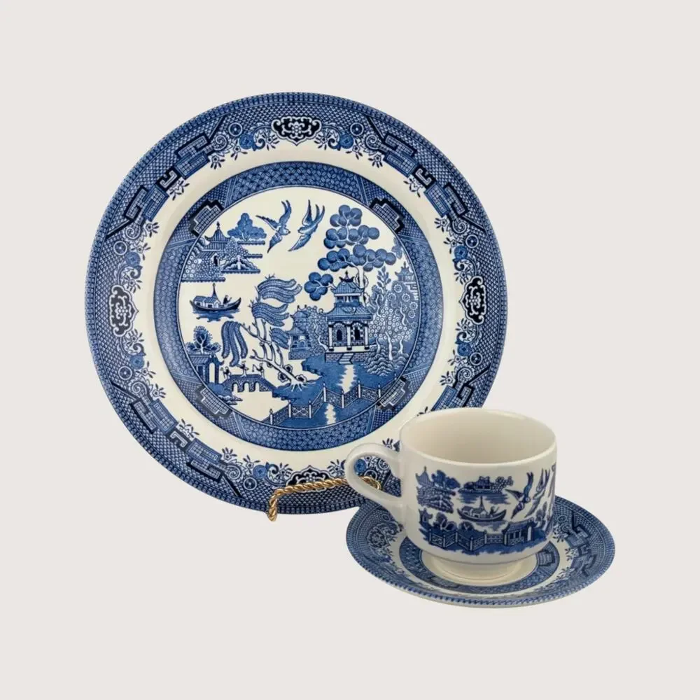 Vintage Churchill Classic Blue Willow 3 Piece Tableware Set
